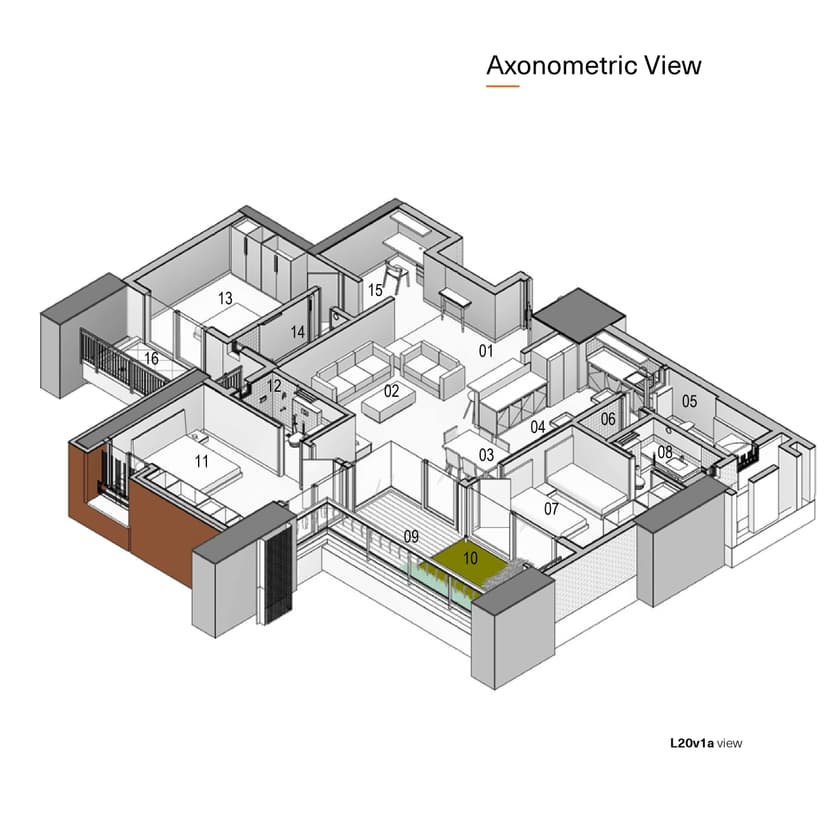 L20V1 3 BHK + Home Office + Maid Bathroom Floor Plan